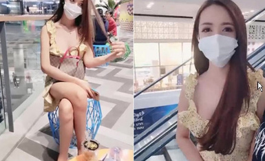 Thailand shopping mall with a local famous internet celebrity, showing her face from time to time, and then going to the top floor toilet to have a snaps in the lizard!