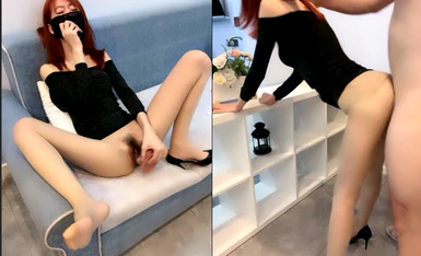 Cock sucking while talking on the phone! Top meat silk legs! Thongs in the back, fake dicks in the back, standing up and holding the waist in the back!