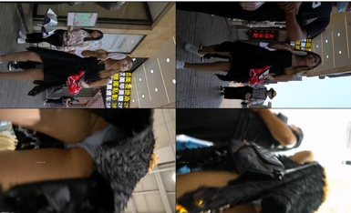 Trung tâm mua sắm YC liên tục quạt cho cô gái tóc vàng mặc váy đen và âm hộ màu xanh mờ của cô ấy bị ướt