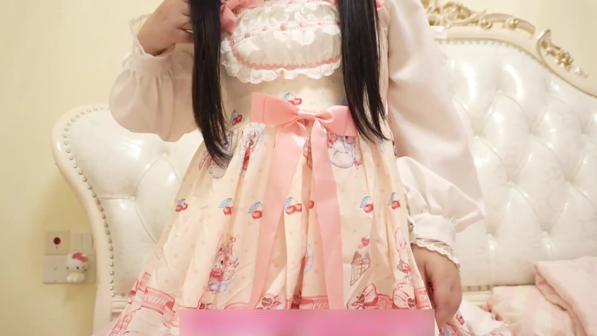 귀여운 더블 포니 테일 (로리타) 가벼운 꽃 결혼, 더블 포니 테일 로리 핑크 일본 귀여운 로리타 더블 포니 테일 레귤러 로리! 화이트 실크 LO 여성 액티브 탑 라이딩!