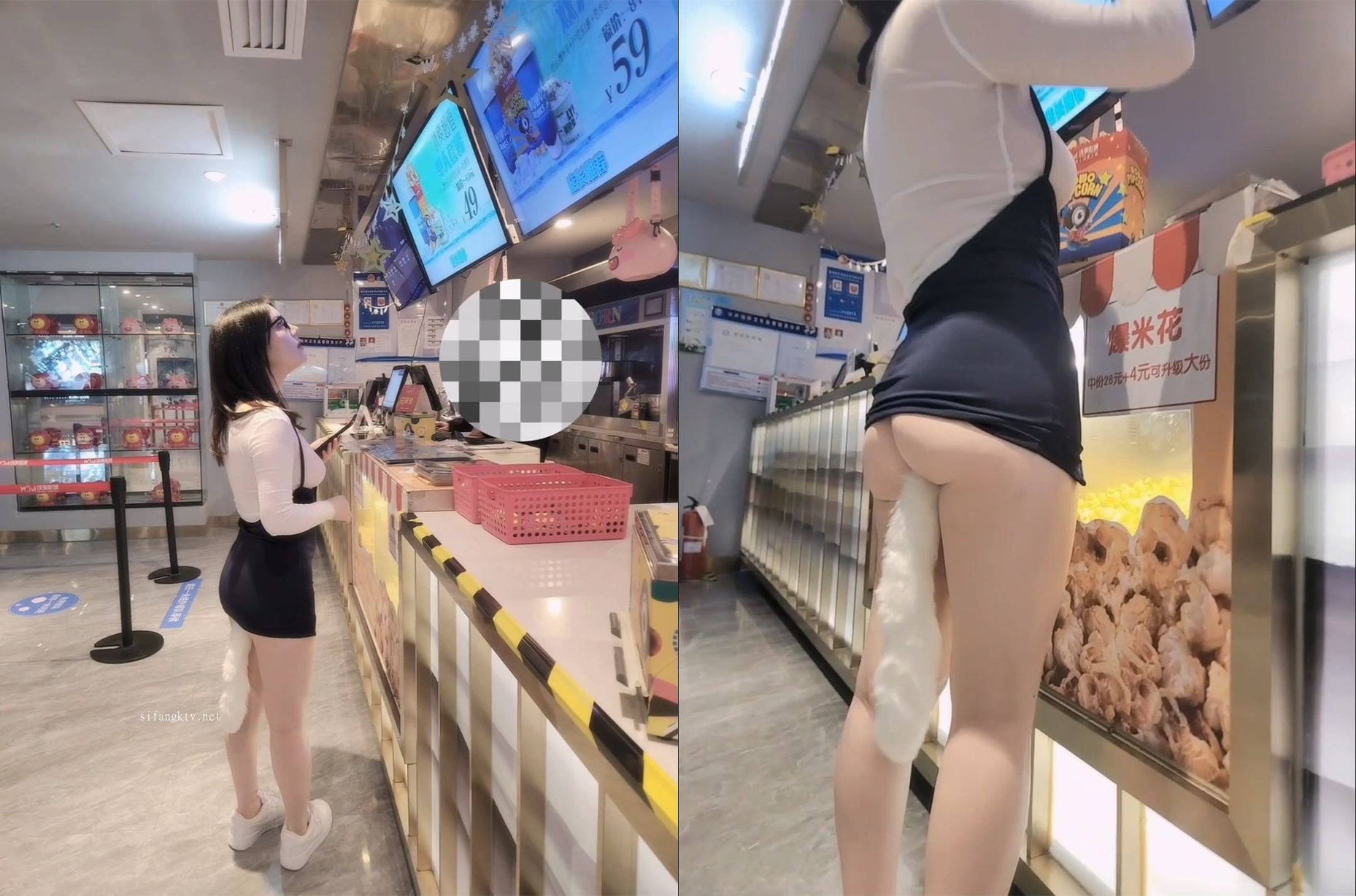 Show people goddess [Douban sauce] anal plugs tail dew B short skirt movie theater exposure