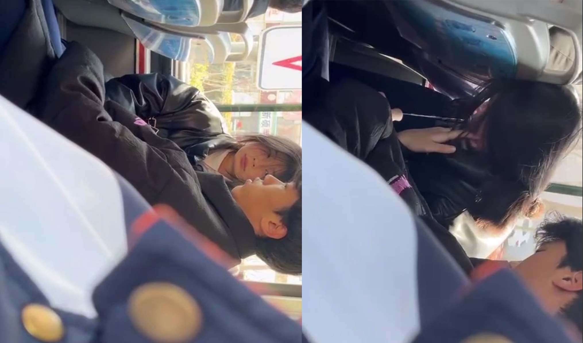 Shandong Weifang student couples ruined three views on the bus passionate oral sex also spit everywhere